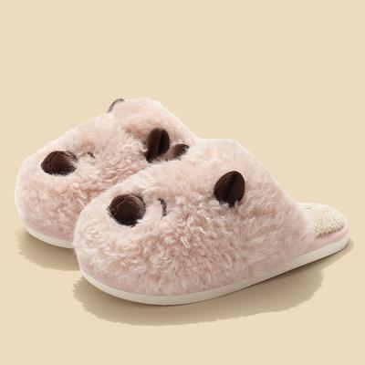 Милые хлопковые туфли с мишкой, зима, новые, мультяшные, домашние, теплые, с мягкой подошвой, с плюшевыми хлопковыми тапочками в виде головы-мешка