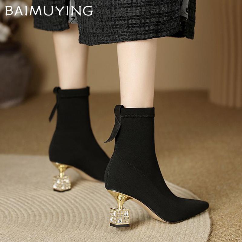 Замшевые женские ботильоны с острым носком на высоком каблуке, модная обувь, дизайнерские зимние ботинки челси 2024 года, модные туфли-лодочки в готическом стиле Botas De Mujer