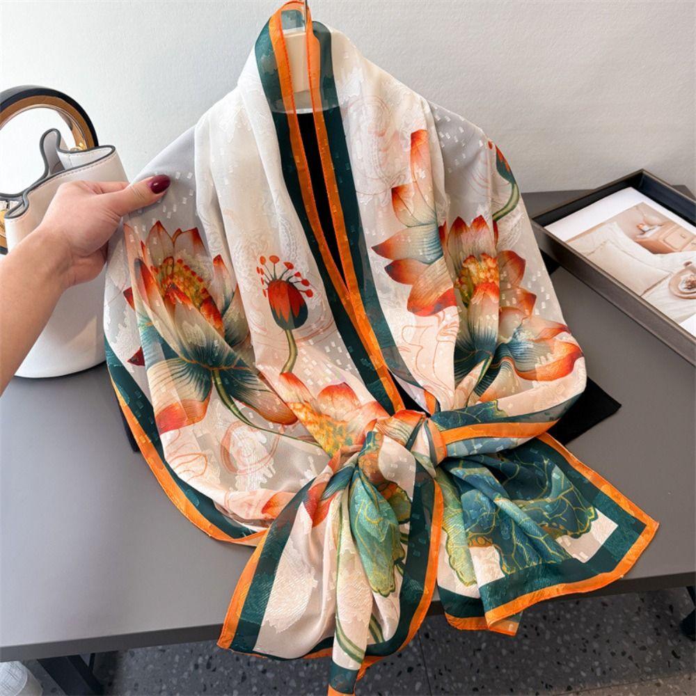 Soft Silk Scarves Peony Flower Female Shawl Wrap Fashion Women Head Scarf Summer