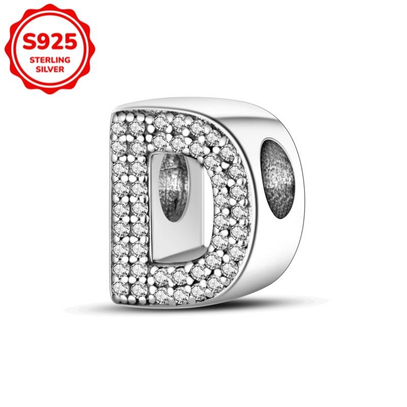 925 silver uppercase letters A-Z women's fashionable charm beads, suitable for DIY bracelets