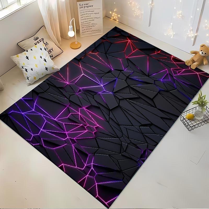 Modern Geometric Black Carpet with Neon Purple and Red Design Pattern Suitable for use as an anti-slip for living room bedroom sofas