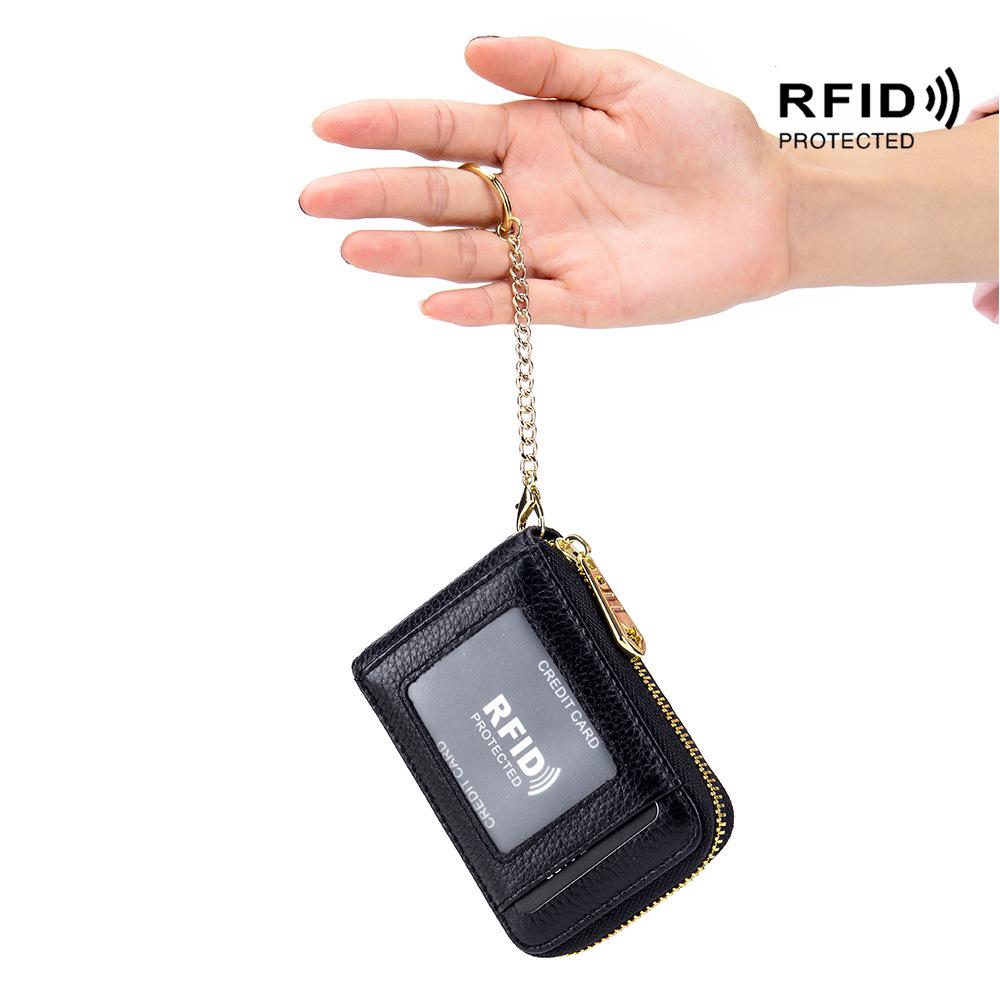 Изысканный кожаный кошелек-гармошка с RFID для карт для женщин и мужчин с брелоком