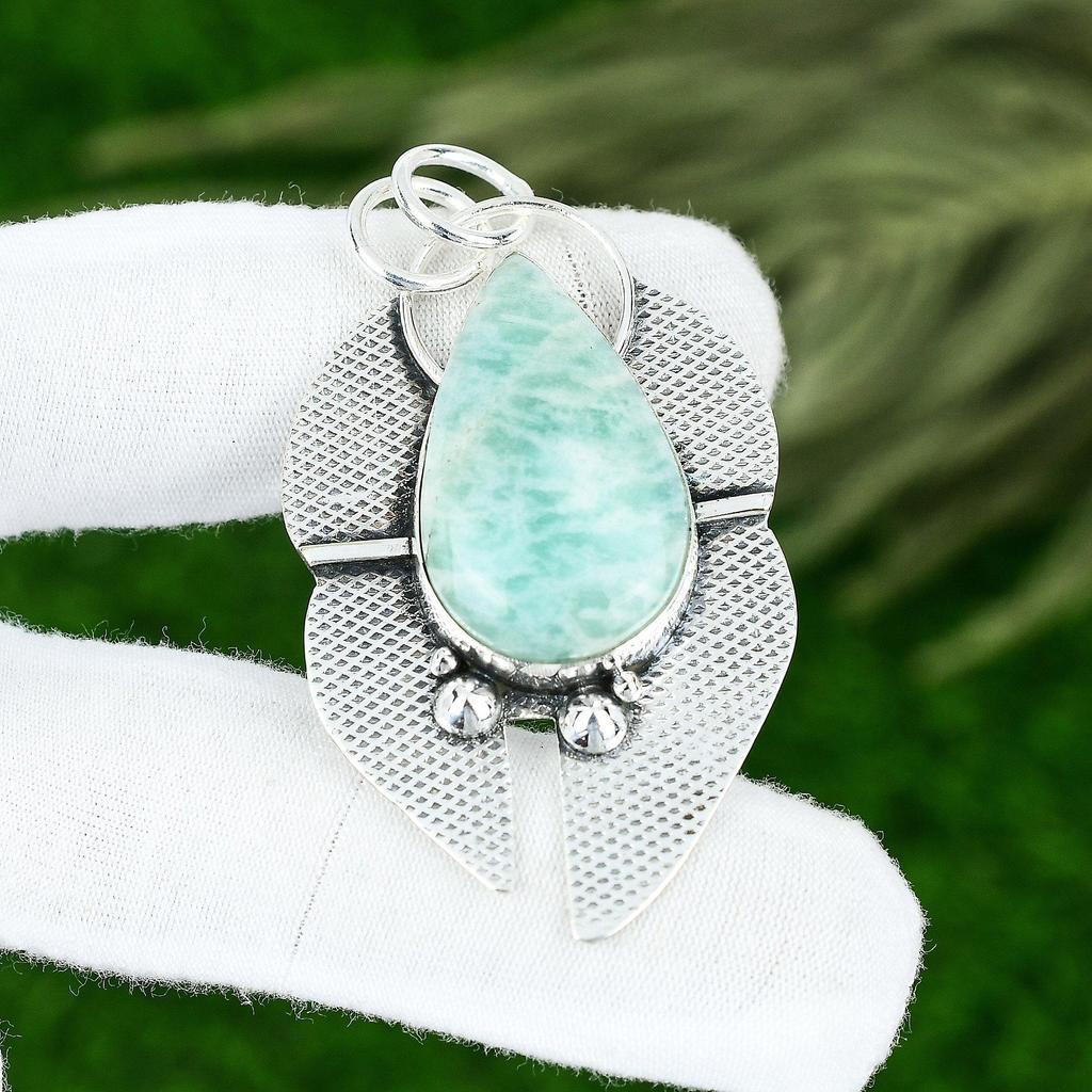 Memorial Day Deal 925 Sterling Silver Amazonite Stone Trendy New Pendant Jewelry