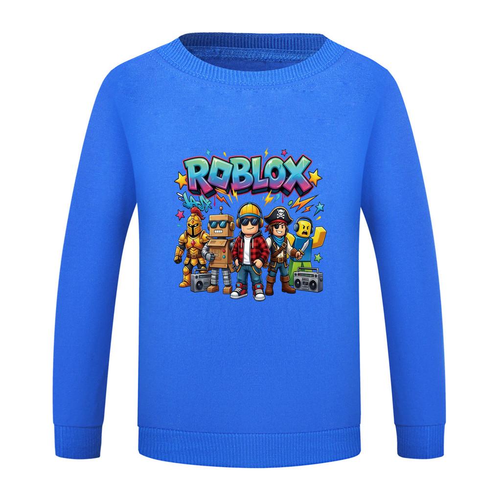 5574 Детская толстовка для мальчиков и девочек с принтом Roblox, круглым вырезом и длинными рукавами