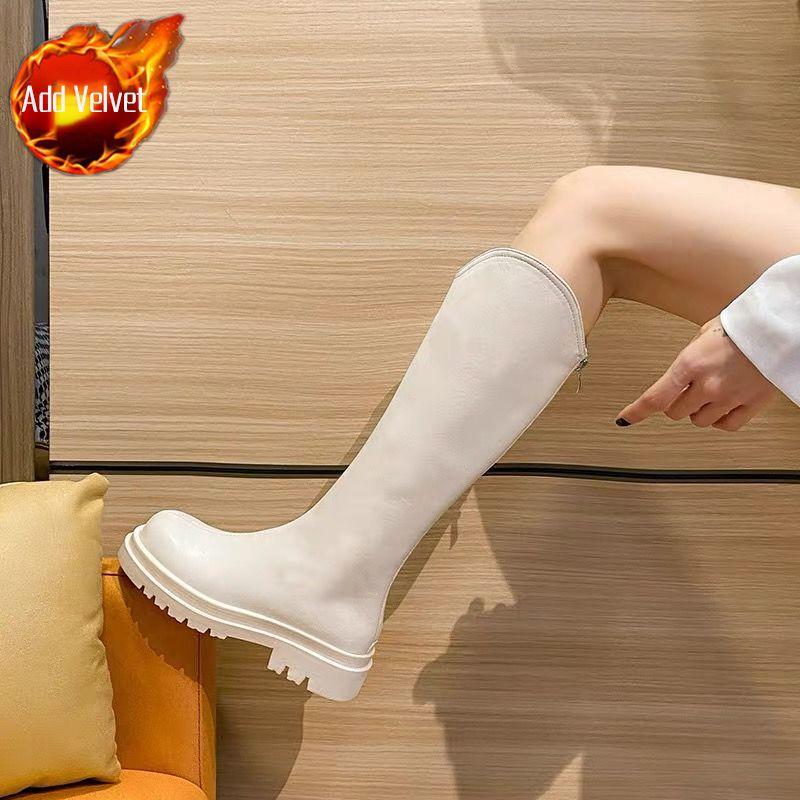 Platform Round Toe Warm Ladies Mid Calf Shoes Autumn Winter Leather Comfortable and Elegant Women's Half High Boots On Promotion