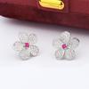High Quality White Zircon Platinum Pink Full Zircon Flower Stud Earrings for Women Wedding Party Engagement Jewelry Gift