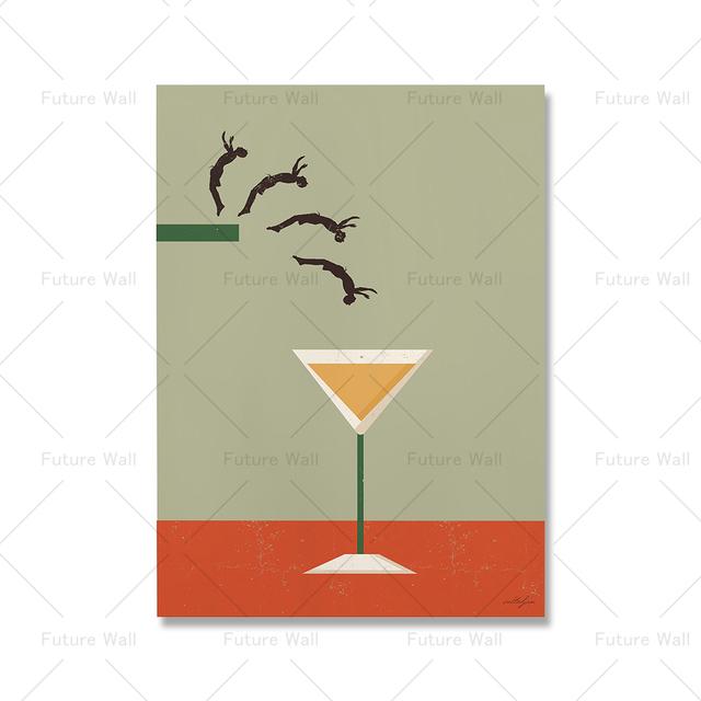 Винтажный Дайвинг Коктейль Кофе Интересный Абстрактное Настенное Искусство Холст Картина Плакат