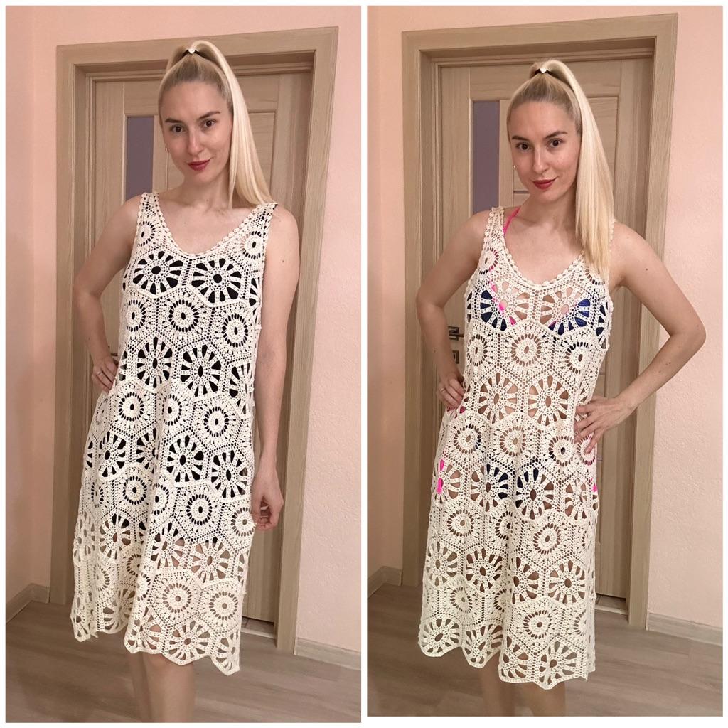 Women Knitting Lace Long Hollow Out Vest O-Neck Summer Tops Tees Loose Basic Beachwear Covers