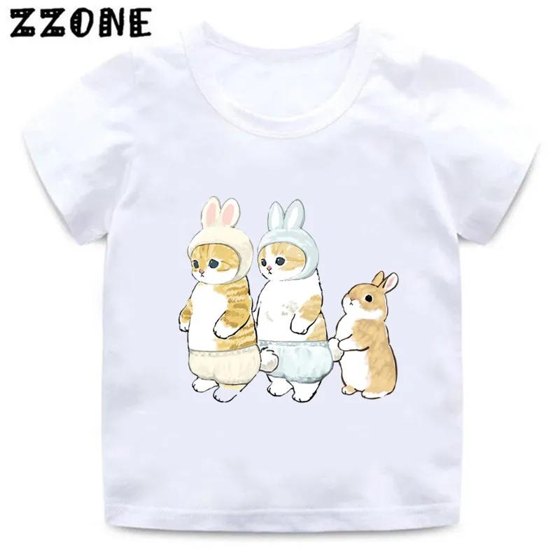 Cute Cat Drawing Print Kids Cartoon Funny TShirts Harajuku Casual Kawaii Baby Boys Summer T shirt Children Tops Girls Clothes
