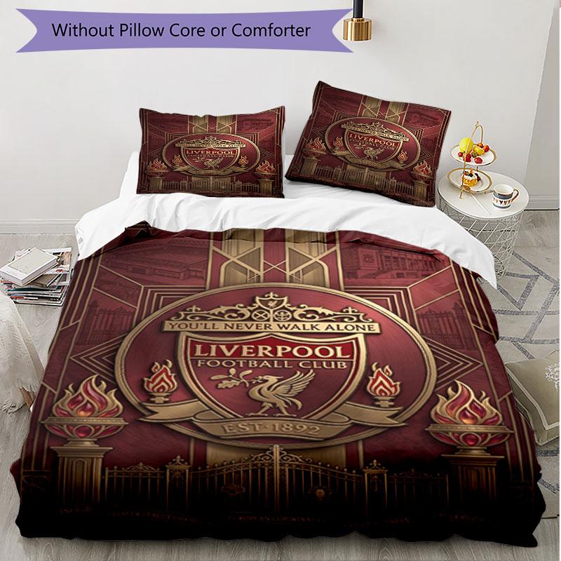 3pcs Duvet Cover Set (1*Duvet Cover + 2*Pillowcase, Without Core), Liverpool Football Club Print Soft All‑Season Bedding Set, Home Bedroom Decor Gift