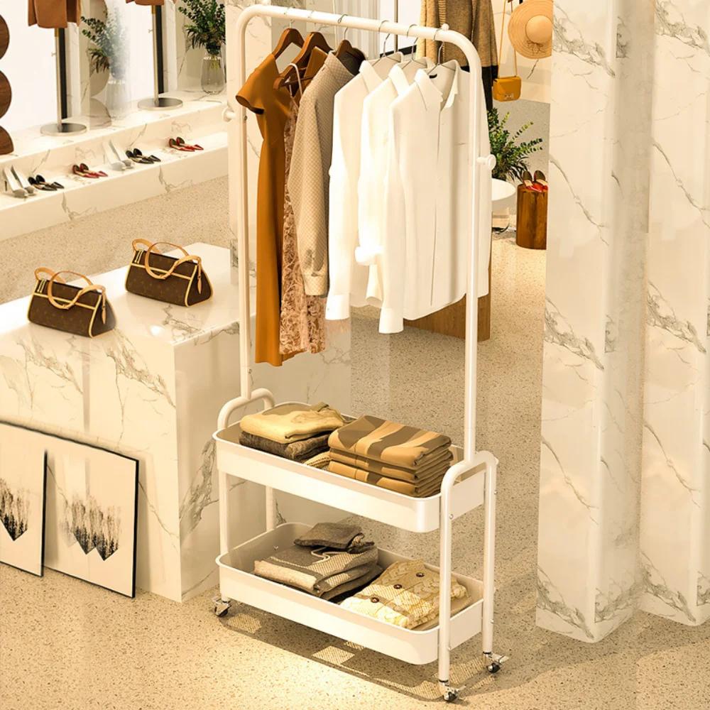 Напольная стойка для одежды, передвижная стойка для одежды, портативная многослойная стойка для спальни с противоскользящим покрытием, большая вместимость, простая стойка для одежды