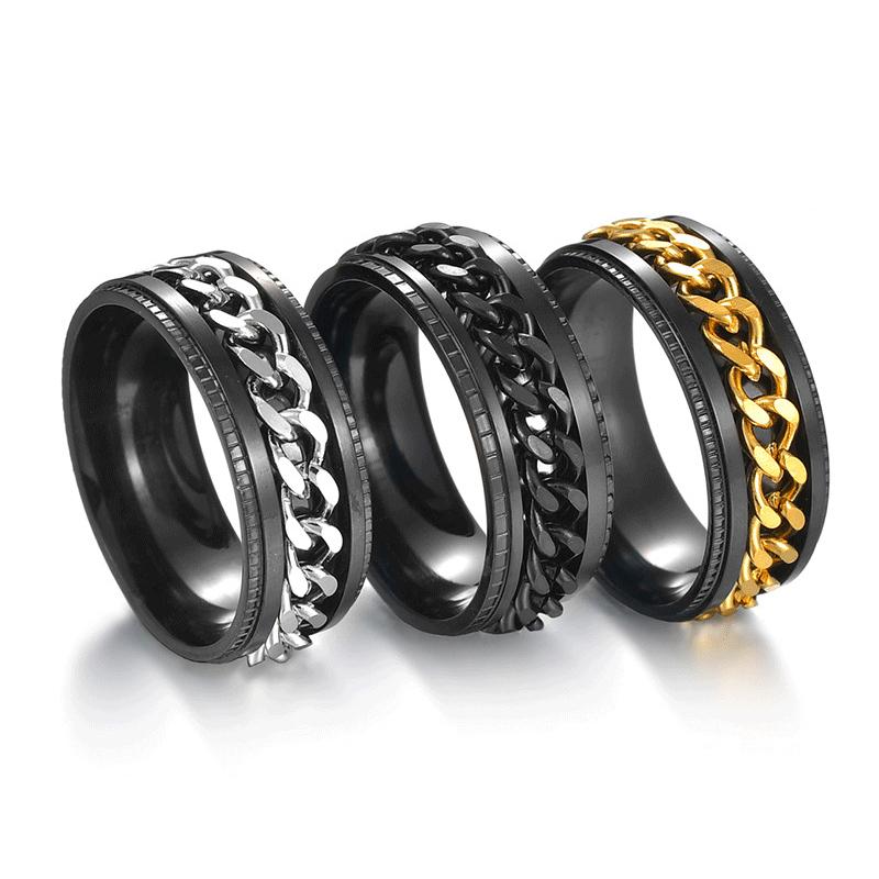 Cool Roman Numerals Rotating Stainless Steel Chain Multifunction Anti Stress Ring for Men Women Anxiety Relief Jewelry Punk Gift