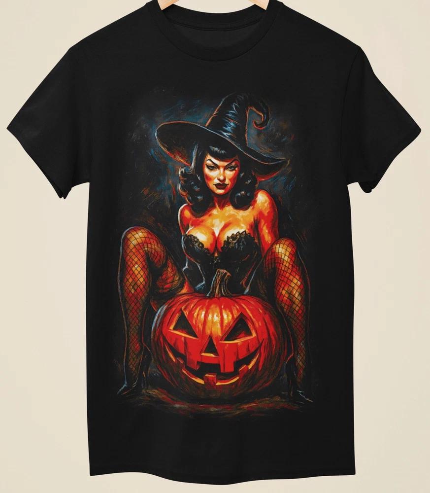 Horror Sexy Witch Tee Unique Halloween Unisex Black Printed TShirt (Ho007)