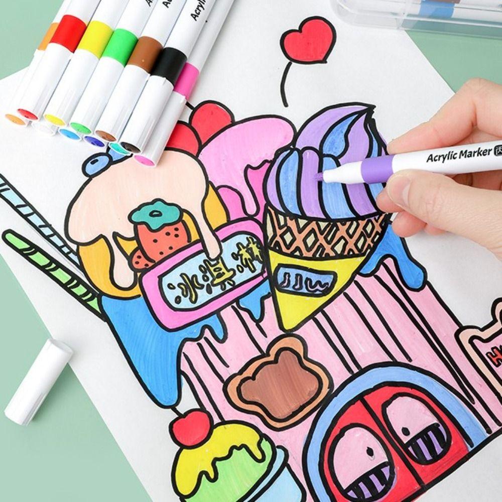 Рисунок 12/24/36/48/60 цветов Акриловый маркер Живопись Многоцветные маркеры Кисти Ручки Набор Альбом для вырезок