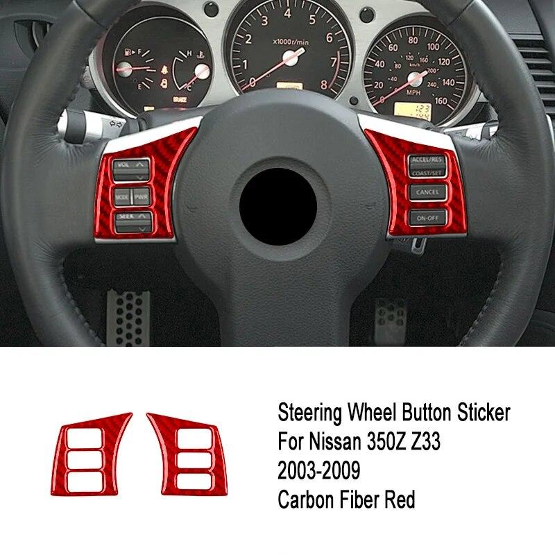 2 шт., наклейки на кнопки рулевого колеса автомобиля из углеродного волокна, накладка для Nissan 350z Z33 2003-2009, автомобильные аксессуары для интерьера