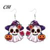 Holiday Party Costume Accessories 1 Pair Mexico Day of The Dead Earrings for Women, Acrylic Hypoallergenic Sensitive Ears Flower Ghost Dangle