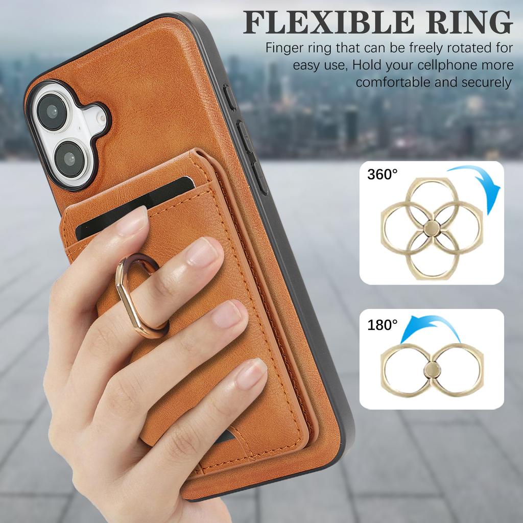 Detachable Magnetic Card Wallet Leather Case for iPhone 16 Pro Max 17 Air 16e 15 14 13 12 Wireless Charging+Ring Holder Cover