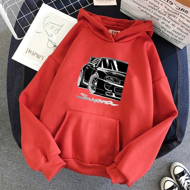 Vintage Anime Car Print Men Women Hoodie Casual Oversized Pullover Popular Sweatshirt Fashion Streetwear Unisex Clothing