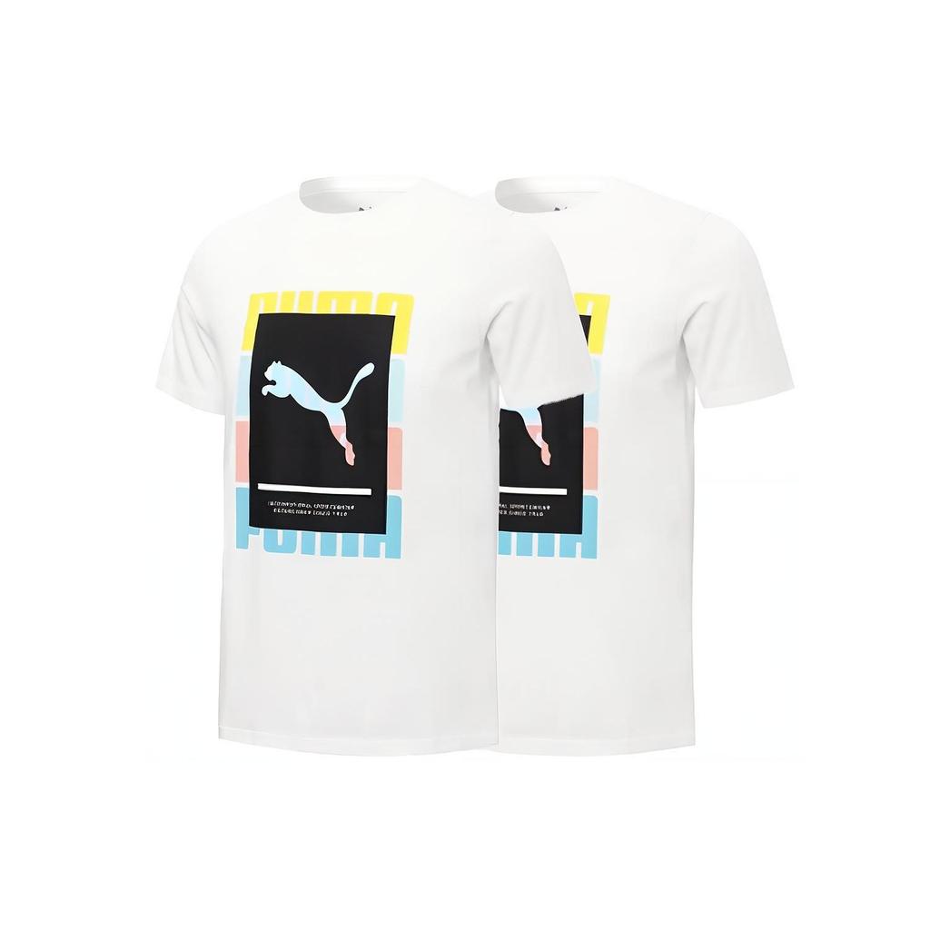 Puma Colorblock Letter Logo Print Crew Neck T-Shirt Men Tops White 671244-02
