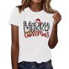 Women's Fashion Casual Christmas Printed Short Sleeve Loose Round Neck Pullover Top
