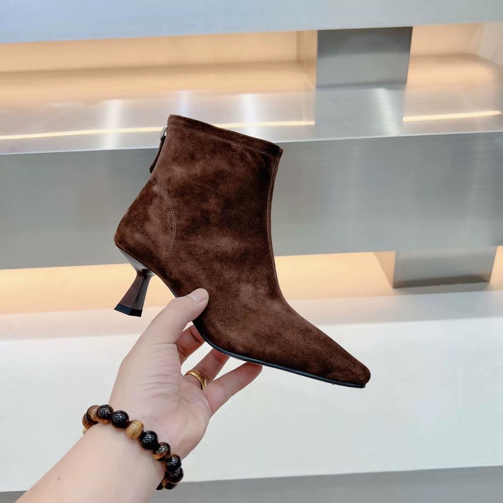 Острый носок женские ботильоны замшевые туфли на среднем каблуке сексуальная обувь тренд зимние новые брендовые дизайнерские туфли-лодочки модные готические туфли Botas De Mujer