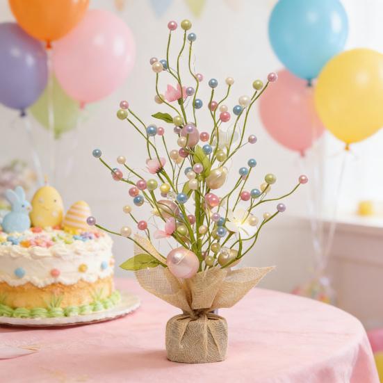 Предварительно украшенное пасхальное дерево с джутовой основой, работающее от батареек, пасхальное березовое дерево со светодиодной подсветкой, настольное