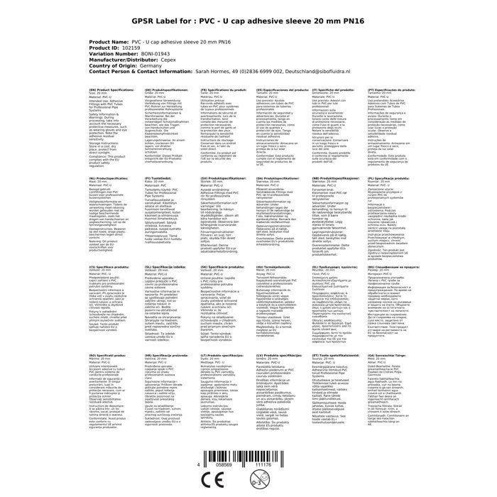 PVC-U Cap To Glue 20mm, PN16 Fitting