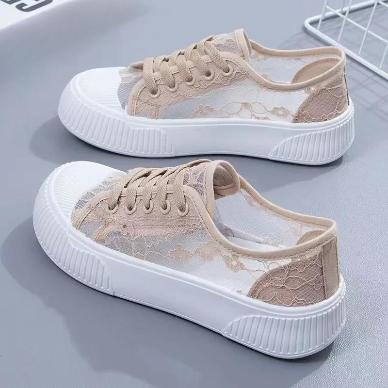 Fashion Summer Women Lace Casual Shoes Woman Breathable Mesh Sneakers Flats Platform Floral Loafers Comfort Shallow Walking Black Shoes