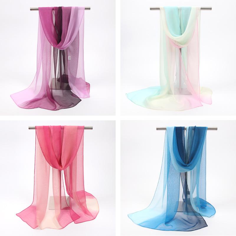 Silk Scarf For Women In Summer Fashionable Shawl Thin And Versatile Spring And Autumn Sand Scarf Long Chiffon Small Strip Scarf