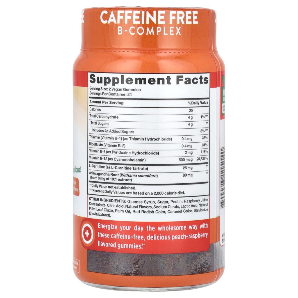 Nature's Truth Энергетические жевательные конфеты B12, Персик Малина, Веганские жевательные конфеты