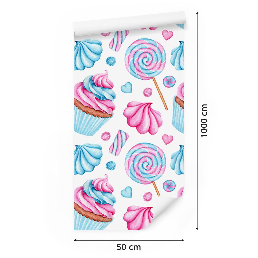 Colorful Cupcakes and Lollipops Wallpaper for Living Room and Bedroom 50x1000