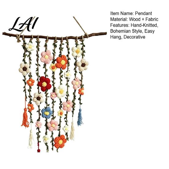 Bohemian Living Room Decor Crochet Flower Garden Wall Hanging Colorful Knitted Tapestry Handmade Boho Handwoven Farmhouse Art for Bedroom