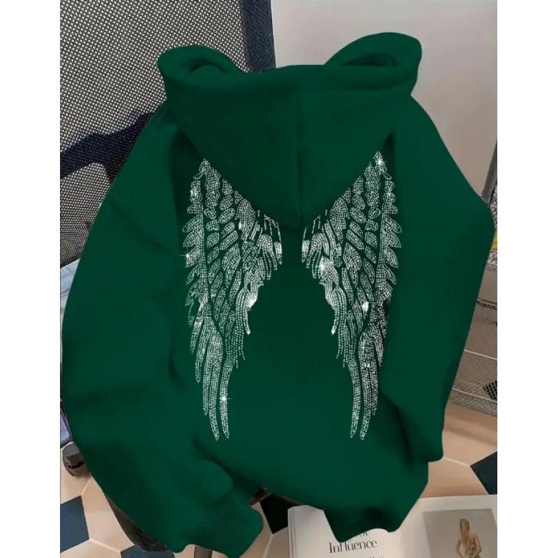 Trendy Minimalist Wing Print Hoodie Loose Fit Casual Sweatshirt Teens