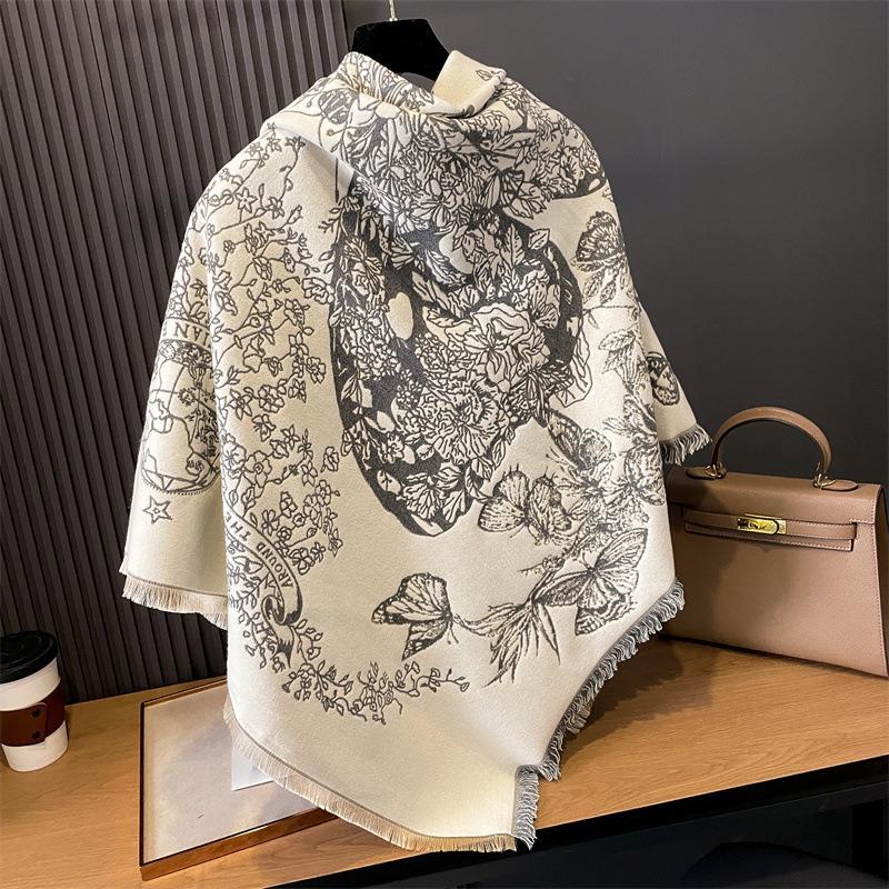 Shawl Women's New Winter Scarf Women's Large Square Scarf Double-sided Thermal Scarf Air Conditioner Shawl Travel