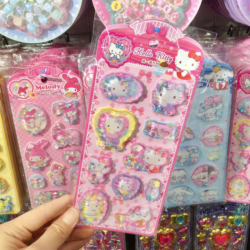 Мультяшная Sanrio Hello Kitty 3D-наклейка с водой Kuromi Cinnamoroll My Melody Кристальное украшение Блокнот Студенческая канцелярия