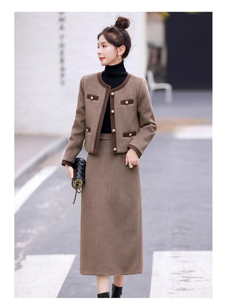 Женский высококлассный модный шерстяной короткий жакет и юбка миди на осень/зиму 2025