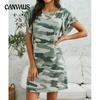 Женское свободное камуфляжное платье, летние новые цельные платья с короткими рукавами и круглым вырезом