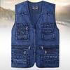 Mens Fish Multi Pocket Denim Vest Sleeveless Trucker Biker Jeans Jacket Waistcoat Gilet