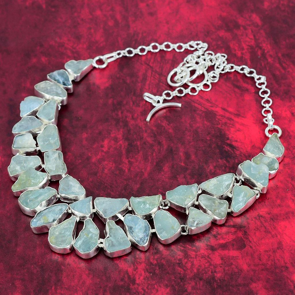 Rough Aquamarine Gemstone Jewelry, 925 Solid Sterling Sliver Necklace & Bracelet Jewelry Set, Handmade Silver Jewelry Set For Her, Gorgeous Jewelry