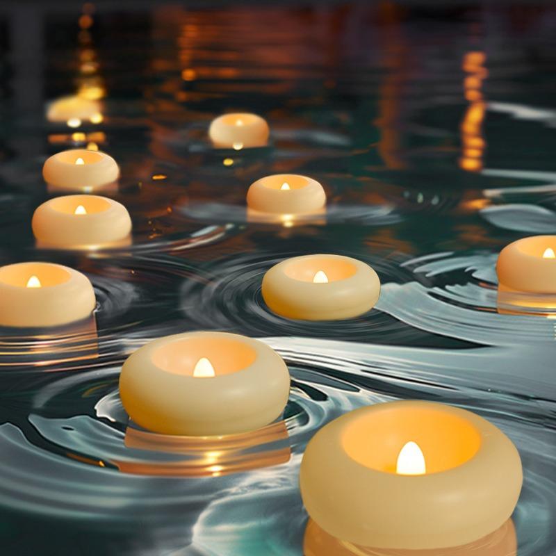 Waterproof Floating LED Tea Lights Eco-Friendly Plastic Candles for Pool Wedding Diwali Birthday Party Christmas Halloween Decor