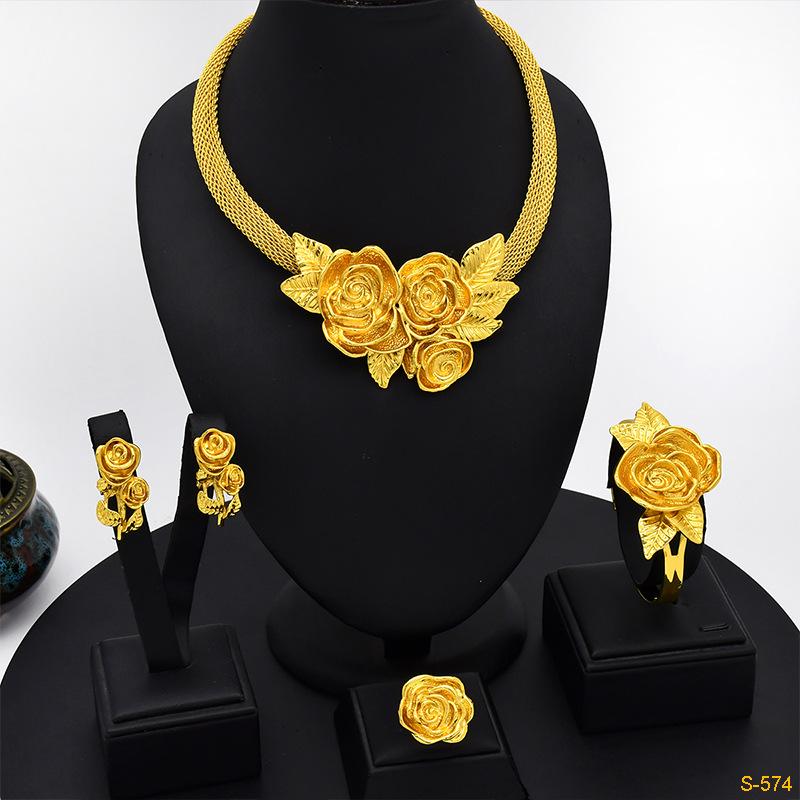 24K Dubai Gold Jewelry Set Europe, America and Africa Popular Jewelry Earrings Four-piece Set