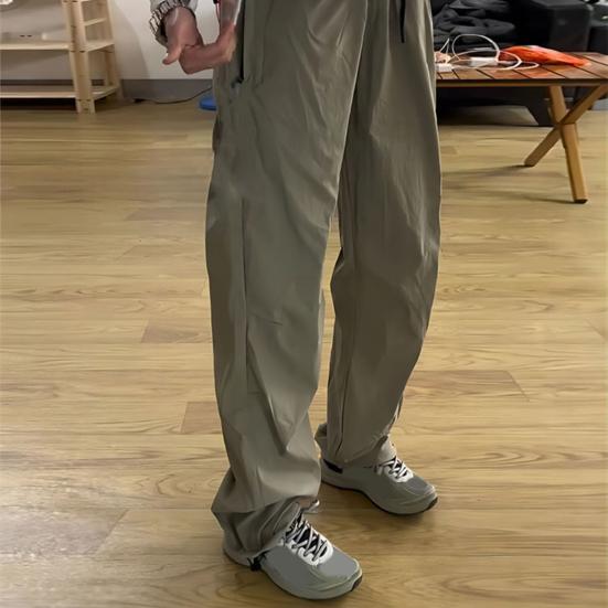 Мужские брюки-карго, тонкие, быстросохнущие, для путешествий и кемпинга, свободные, с завязками на талии, однотонные, с карманами на молнии, длинные брюки