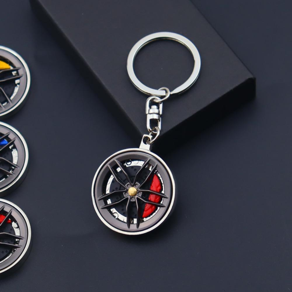 Rotatable Wheel Hub&Brake Keychain 3D Car Accessories Keychain Wheel Hub Key Chain Girls Boys