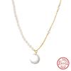 ORSA JEWELS Элегантное серебряное ожерелье 925 пробы с цепочкой в форме полугубы и подвеской в форме полумесяца с натуральной пресноводной жемчужиной для женщин GPN53