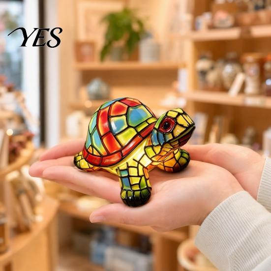 Retro Style Night Light Turtle Stained Glass Light, Colorful Tabletop Lamp, Warm Animal Shaped Glow Bedside Decor for Kids Room, Gift Lovers Desk Art
