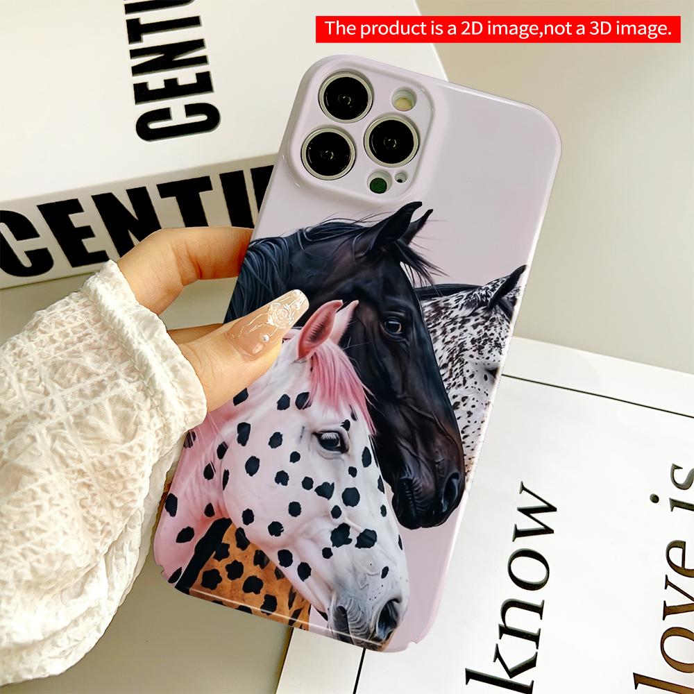2DFlat Spotted Horses Art Phone Case All inclusive film hard phone case, compatible with iPhone 18 Pro Max 17 16 15 14 13 12 11