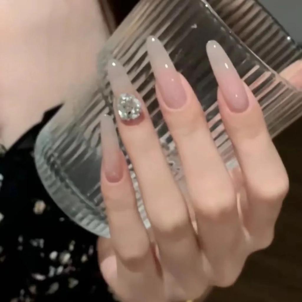 24 шт. Простые нюдовые градиентные французские накладные ногти Модные глянцевые длинные овальные искусственные ногти для женщин Акриловые носимые типсы для ногтей Инструменты