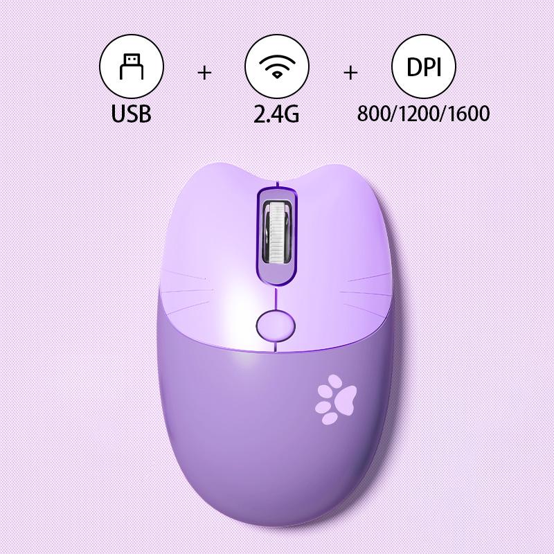Беспроводная мышь Mofii Cute Cat 2,4 ГГц, USB-приемник Plug and Play, 3 регулируемых DPI, Совместима с ноутбуком, ПК, компьютером