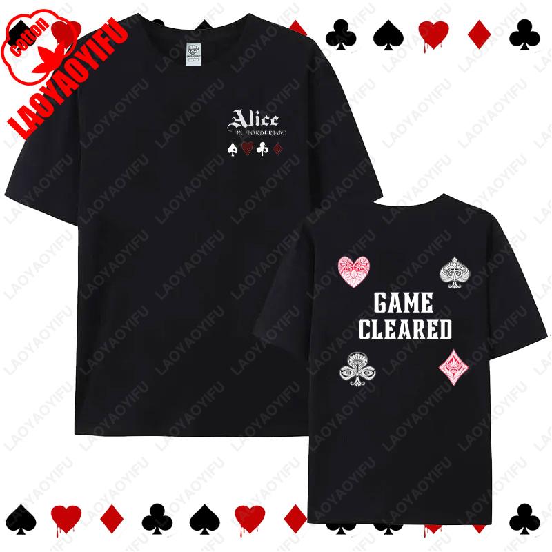 Алиса в пограничье Карточная игра Топы Аниме Периферия Подходит Энтузиаст Унисекс Футболка Подходит Лето Женщины Мужчины Хлопковые Футболки