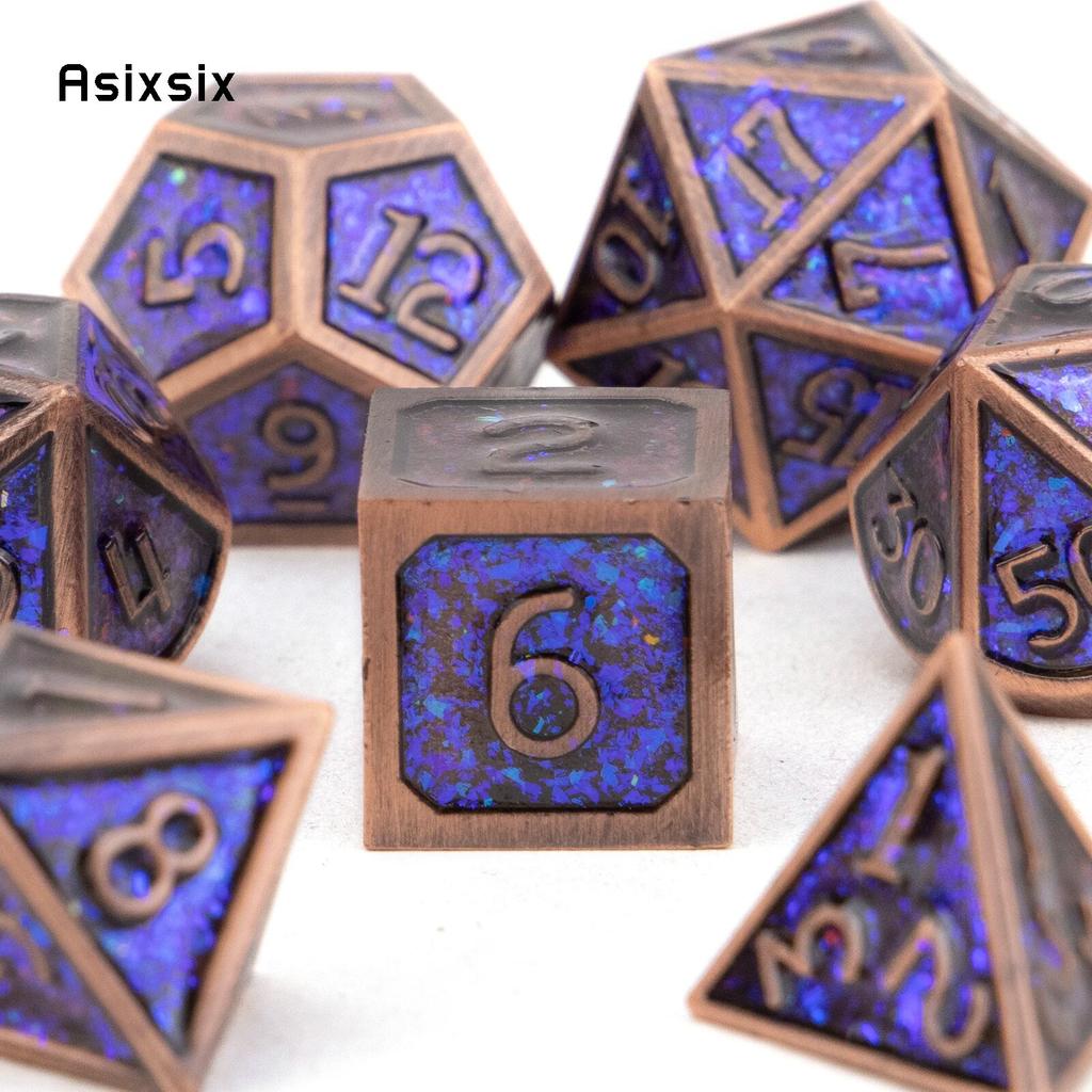 7 шт. фиолетовые медные стандартные металлические кубики, набор цельнометаллических многогранных кубиков, подходящий для ролевой игры, настольной игры, карточной игры